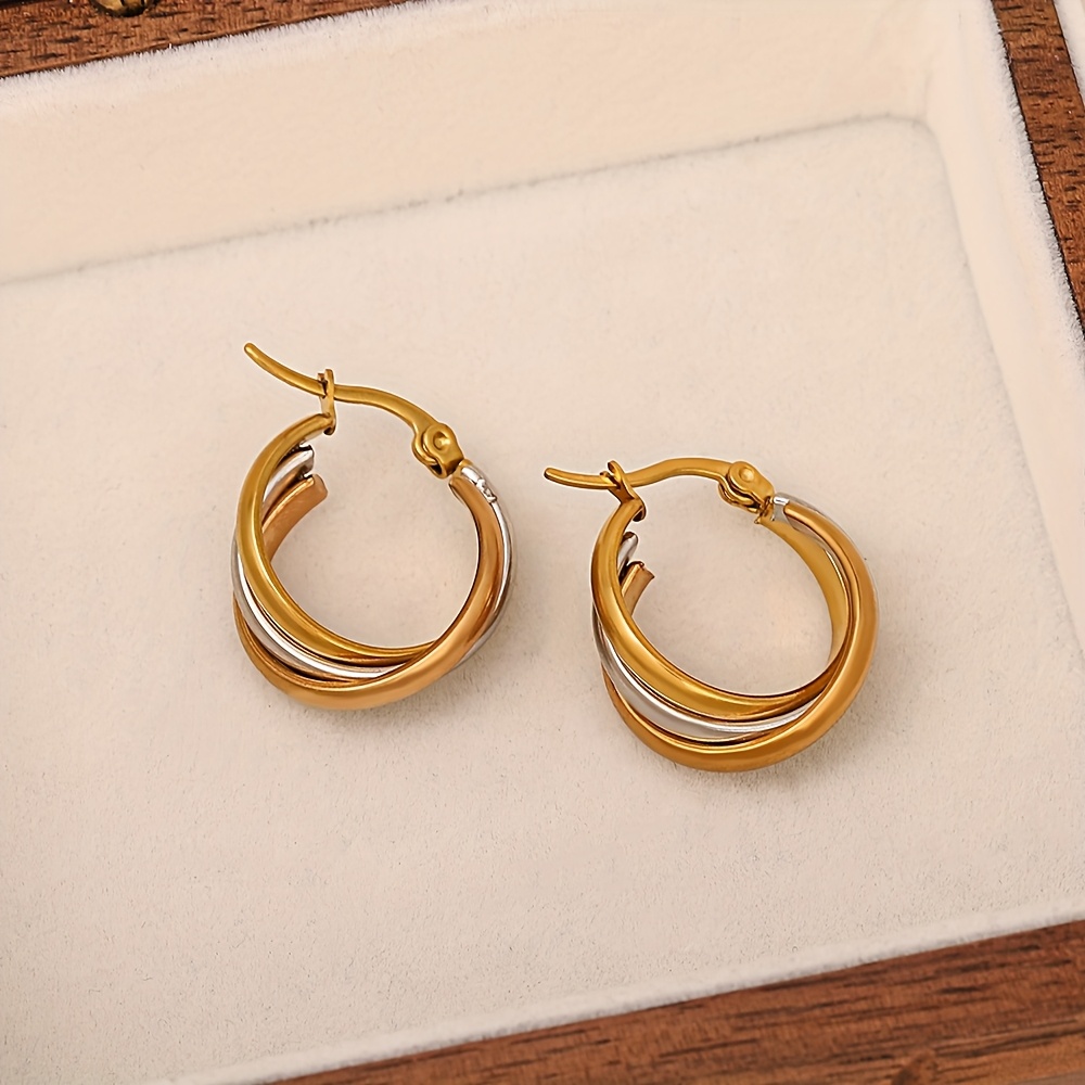 Tri-Tone Layered Hoop Earrings for Women, Statement Jewelry